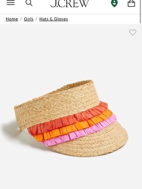J.Crew Girls Straw Visor with Pink, Orange & Red Ruffle Trim